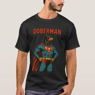 Camiseta Cachorro Super-Herói Doberman Estilo de Quadrinhos