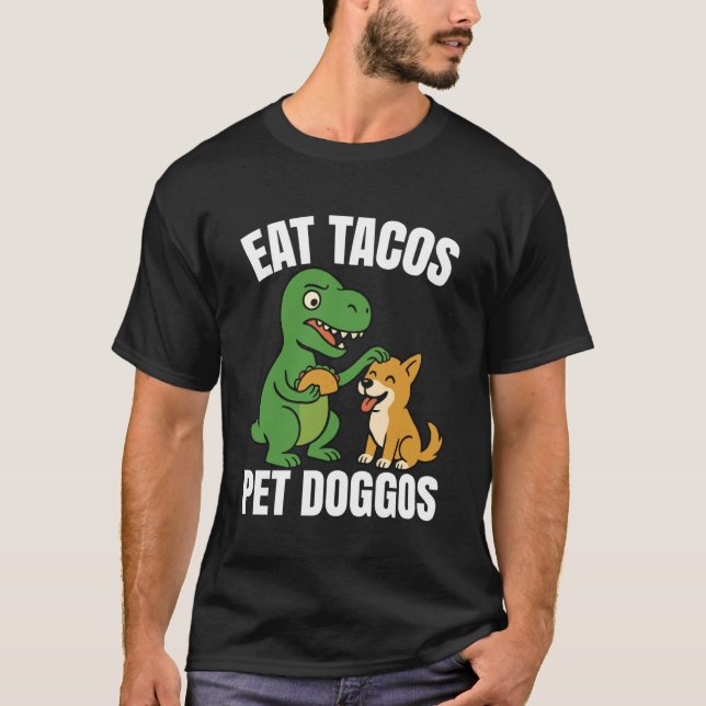 Camiseta Cachorro Taco de Dinossauro Engraçado T-Rex - Coma (Frente)