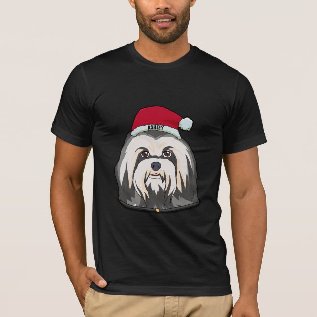 Camiseta Cachorro Terriers Havanês Chapéu de Natal Grande (Frente)
