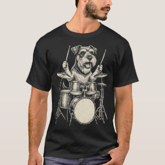 Camiseta Cachorro Tocador de Bateria Schnauzer Engraçado Vi