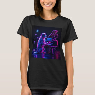Camiseta Cachorro Tocando Piano Música Sobretudo