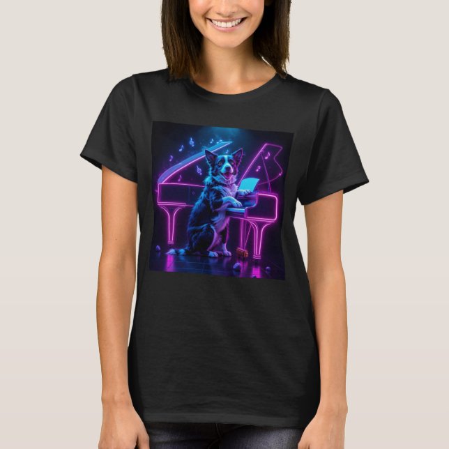 Camiseta Cachorro Tocando Piano Música Sobretudo (Frente)