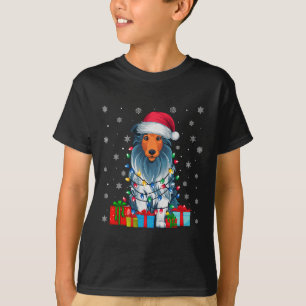 Camiseta Cachorro Ugly Xmas Luz Santa Hat Cachorava Collie