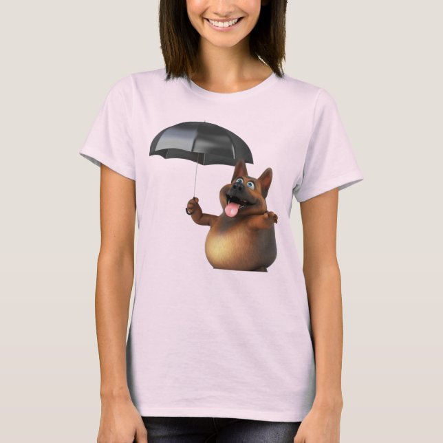 Camiseta Cachorro Universo 3D Adorável Com Guarda-Chuva T-S (Frente)