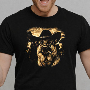 Camiseta Cachorro Vaqueiro Pastor Alemão Fumando Western