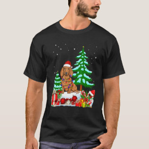 Camiseta Cachorro Vestindo Luzes de Árvore de Chapéu de Nat