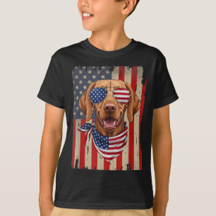 Camiseta Cachorro Vizsla do Dia 4 de Julho Bandeira America