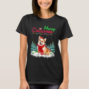 Camiseta Cachorro Welsh Corgi Chapéu de Papai Noel Luzes de
