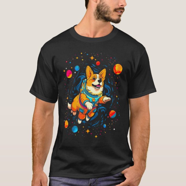 Camiseta Cachorro Welsh Corgi Cosmos Planeta (Frente)
