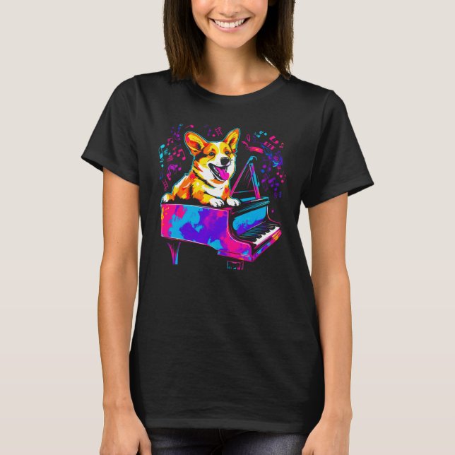 Camiseta Cachorro Welsh Corgi Pianista (Frente)