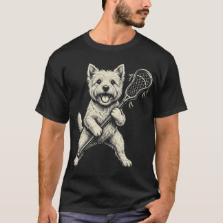Camiseta Cachorro Westie Engraçado Jogando Lacrosse Esporte