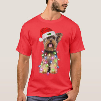 Camiseta Cachorro Yorkshire Terrier Papai Noel Árvore de Na