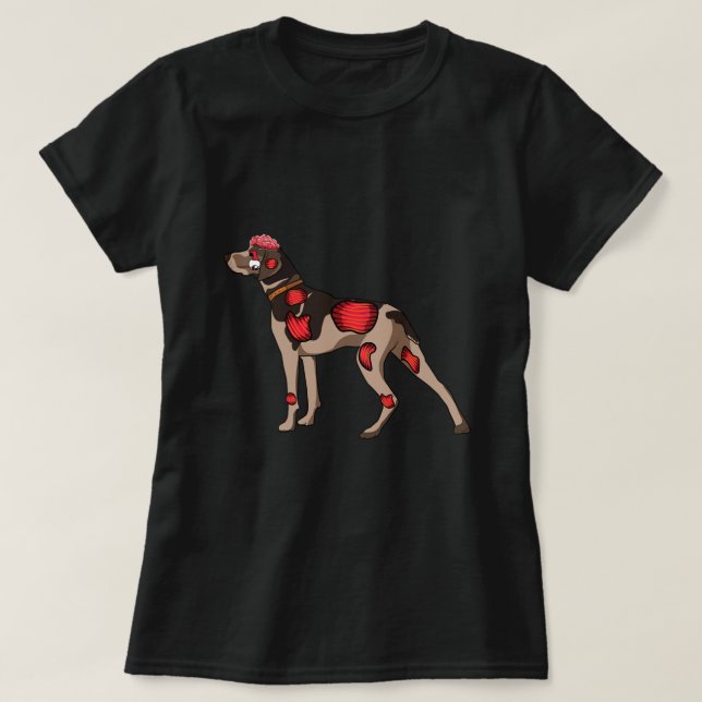 Camiseta Cachorro Zombie Hallowe, Ponteiro Alemão Bonito (Frente do Design)