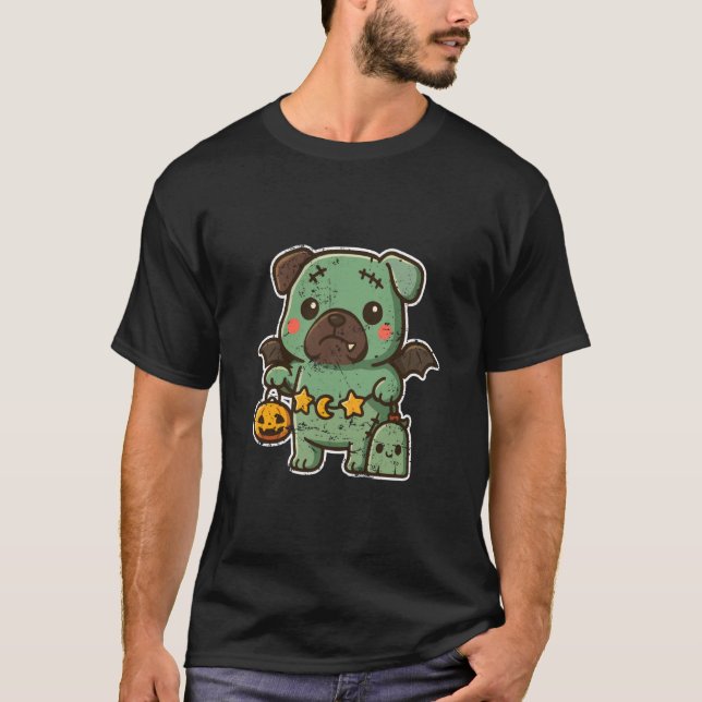 Camiseta Cachorro Zumbi com Asas e Abóbora (Frente)