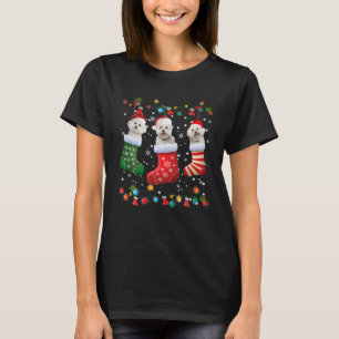 Camiseta Cachorros Bichon Frise em Meias de Natal Engraçado