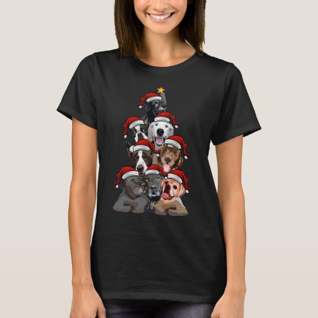 Camiseta Cachorros bonitos em Santa Hats Árvore de Natal co (Frente)
