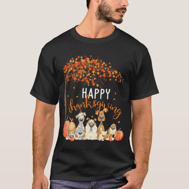 Camiseta Cachorros Cachorros de outono deixam Pumpkin feliz (Frente)