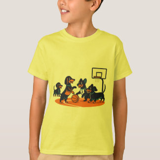 Camiseta Cachorros dachshund jogando Basquetebol