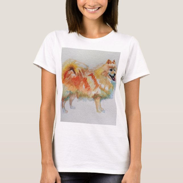 Camiseta Cachorros de Aquarela Alemães Spitz Pomeranianos (Frente)