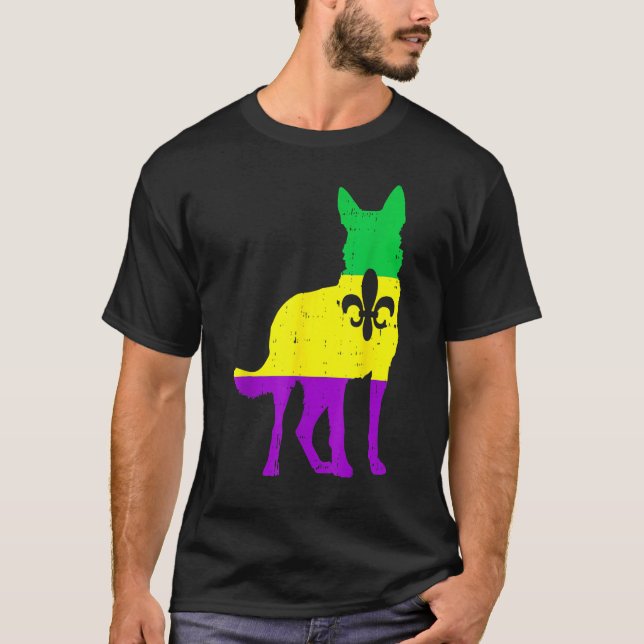 Camiseta Cachorros de Carnaval do german shepherd Mardi Gra (Frente)