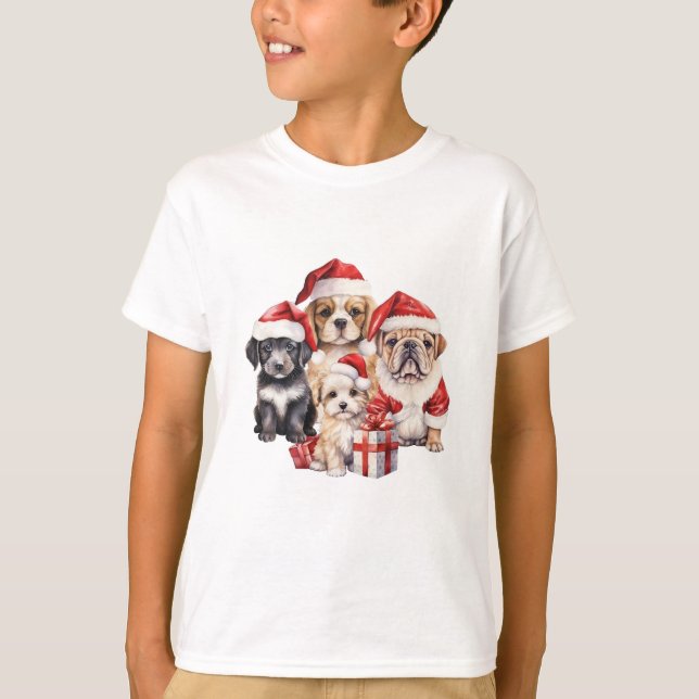 Camiseta "Cachorros de Natal", adorável amante de cães (Frente)