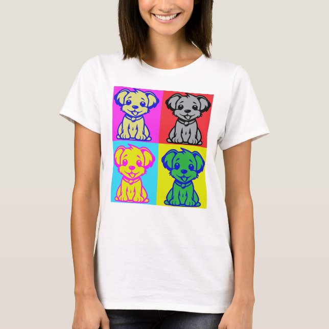 Camiseta Cachorros Divertidos de Pop Art (Frente)