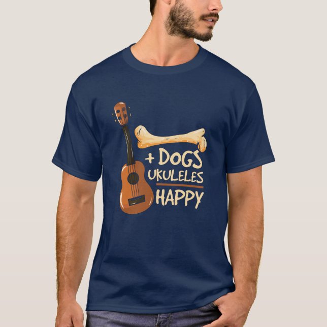 Camiseta Cachorros e Ukulele me fazem feliz novidade (Frente)