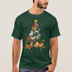 Camiseta Cachorros Engraçados Árvore de Natal Luzes Pug She