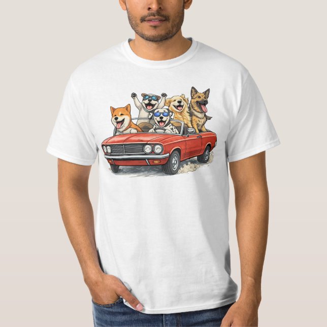 Camiseta Cachorros Engraçados Dirigindo Carro (Frente)