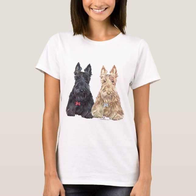 Camiseta Cachorros escoceses de rodas e negros (Frente)