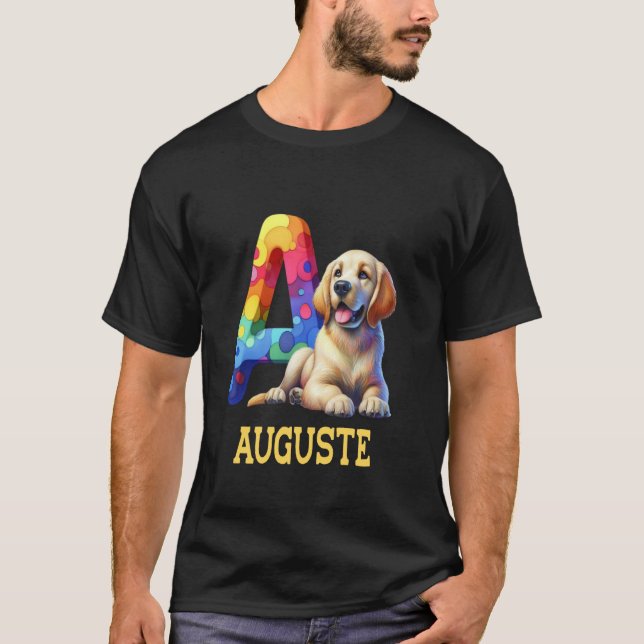 Camiseta Cachorros - Letra Auguste Nome Rainbow Dog (Frente)