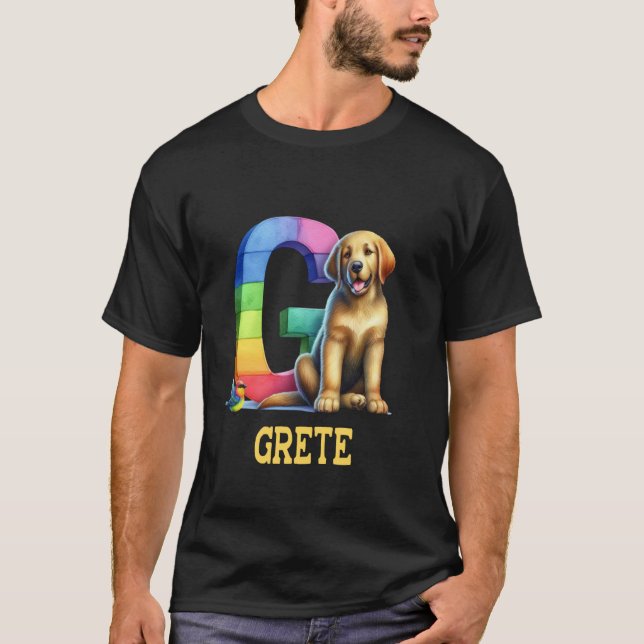 Camiseta Cachorros - Letra Grete Nome Arco-Íris (Frente)