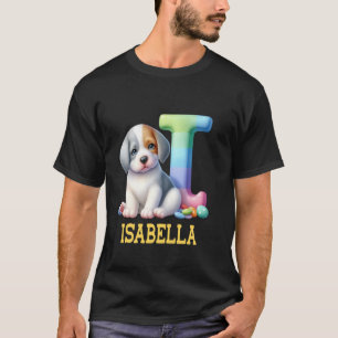 Camiseta Cachorros - Letra Isabella Name Rainbow Dog