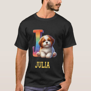 Camiseta Cachorros - Letra Julia Nome Cachorro Arco-Íris