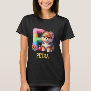 Camiseta Cachorros - Letra Petra Name - Cachorro Arco-Íris