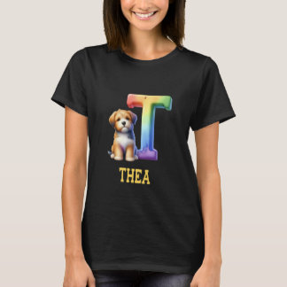 Camiseta Cachorros - Letra Thea Name Rainbow Dog