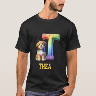 Camiseta Cachorros - Letra Thea Name Rainbow Dog