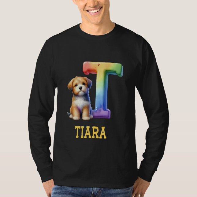 Camiseta Cachorros - Letra Tiara Nome Cachorro Arco-Íris (Frente)