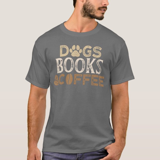 Camiseta Cachorros Livros Café retrô (Frente)