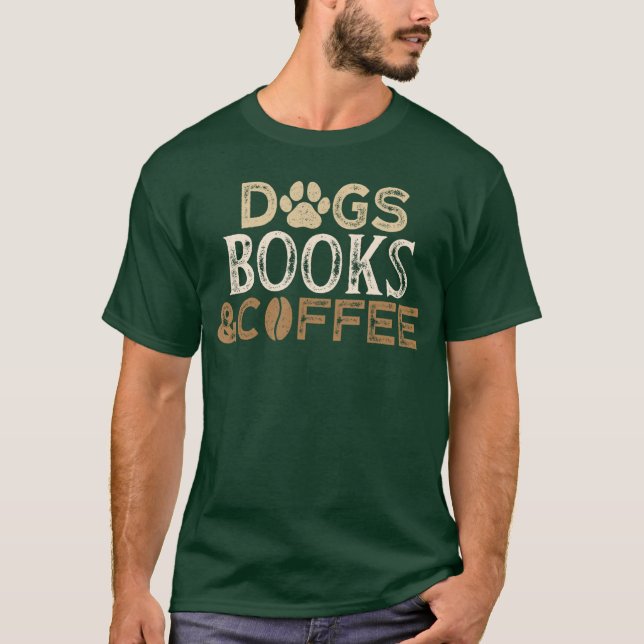 Camiseta Cachorros Livros Café retrô (Frente)