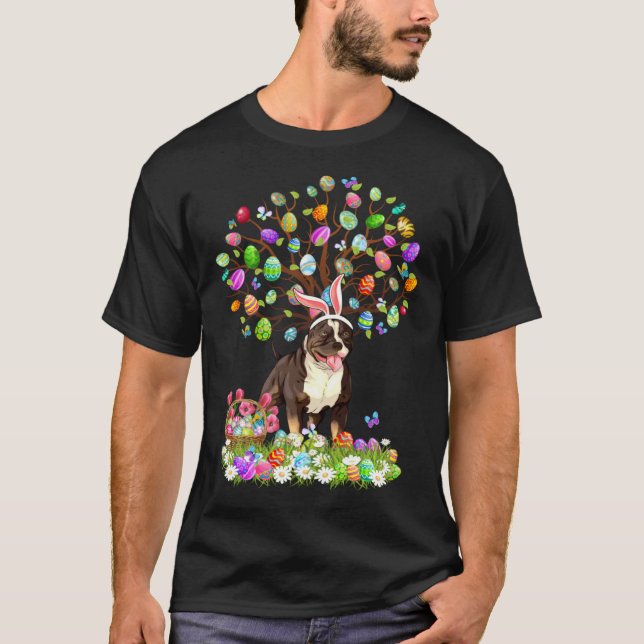 Camiseta Cachorros Pitbull Fofos Com Orelhas de Coelho Árvo (Frente)