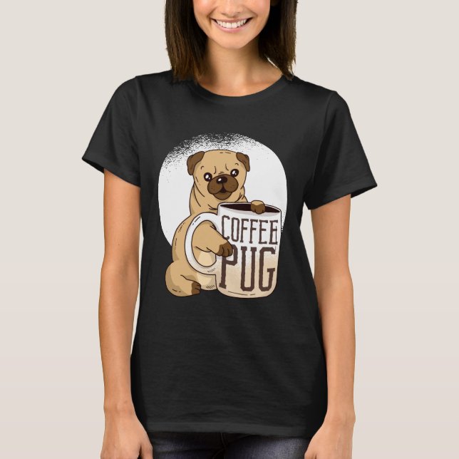 Camiseta Cachorros Pug Amantes de Café Engraçado Gráfico Ca (Frente)