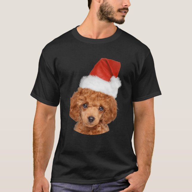 Camiseta Cachorros Santa Hat Miniatura Poodle Aluga Para A  (Frente)