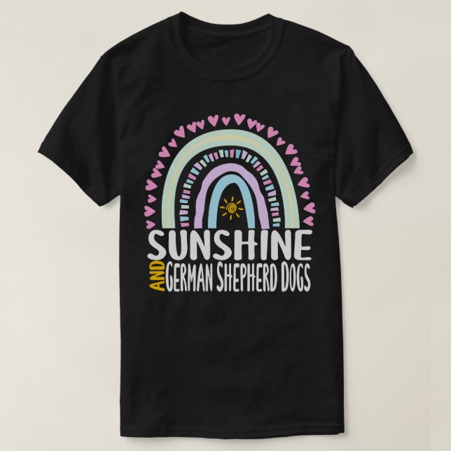 Camiseta Cachorros Sunshine e German shepherd Cute Rainbow  (Frente do Design)