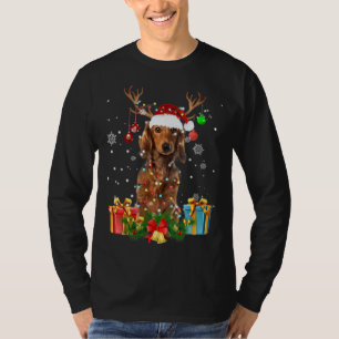 Camiseta Cachshund Dog Árvore das Luzes de Natal Cão Feio