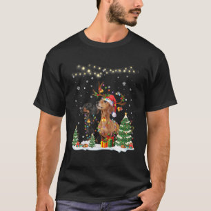 Camiseta Cachshund Dog Christmas Light Tree Xmas Snow Doxie