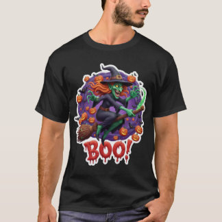 Camiseta Cackling witch on broomstick surrounded by pumpkin