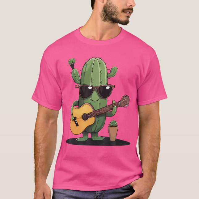 Camiseta Cacto Com Óculos De Sol E Cacto De Violão Acústico (Frente)