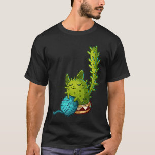 Camiseta Cacto de gato deserto, bonito, brincando com lã