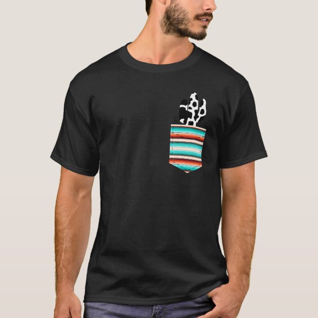Camiseta Cacto de Vaca em Estampa de Serape Turquesa (Frente)